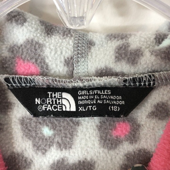 The North Face Girls' Gray Pink Animal Print Full Zip Fleece Hoodie Size XL - Picture 3 of 7